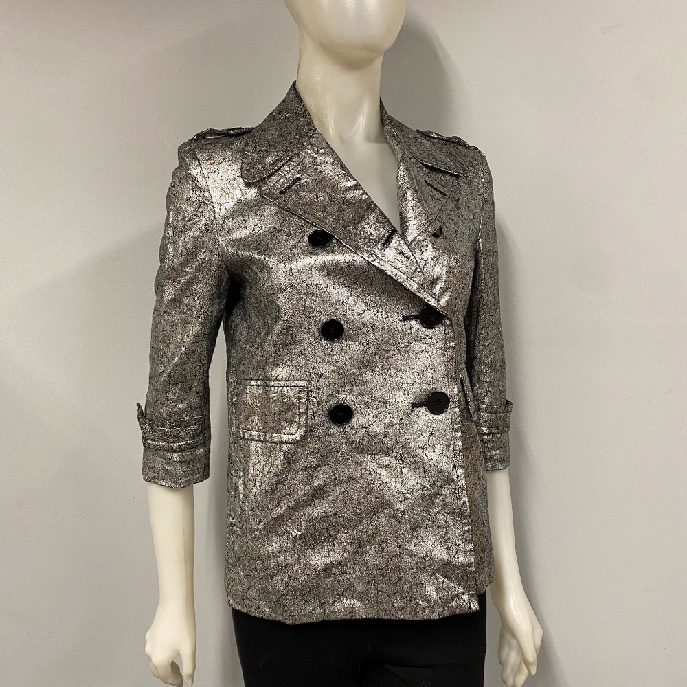 Gryphon The Shrunken Peacoat Silver Crackled Blazer Jacket Medium